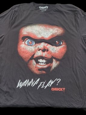 Chucky "Wanna Play?" Graphic Tee - Black with Red & White Print